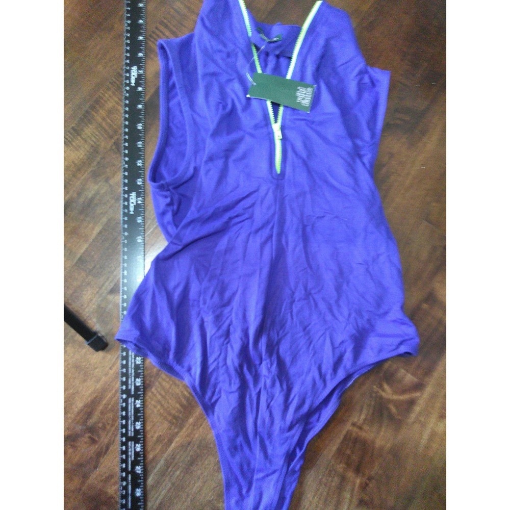 Wild Fable Bodysuit Womens XL Royal Blue NWT Neon Zip Mock Neck Sleeveless